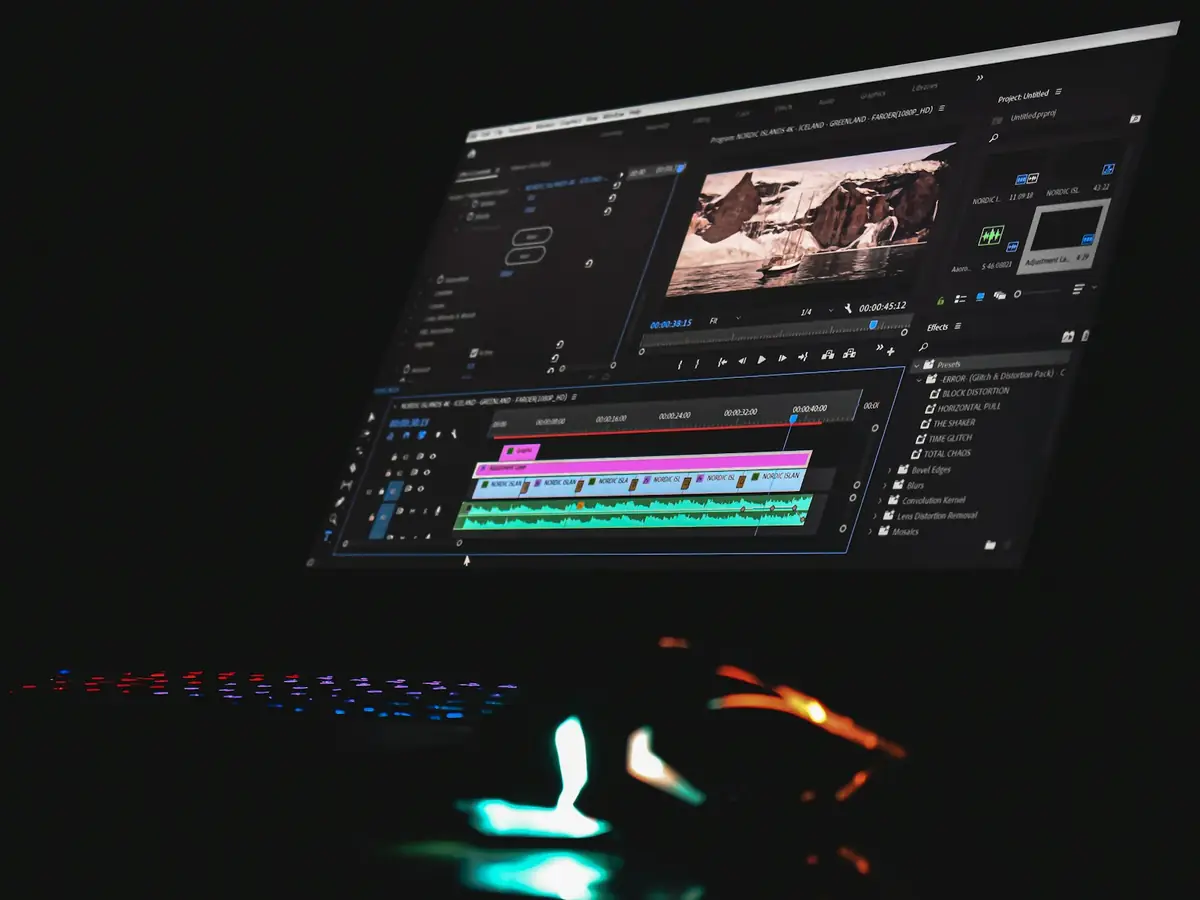 A monitor showing a video editing timeline