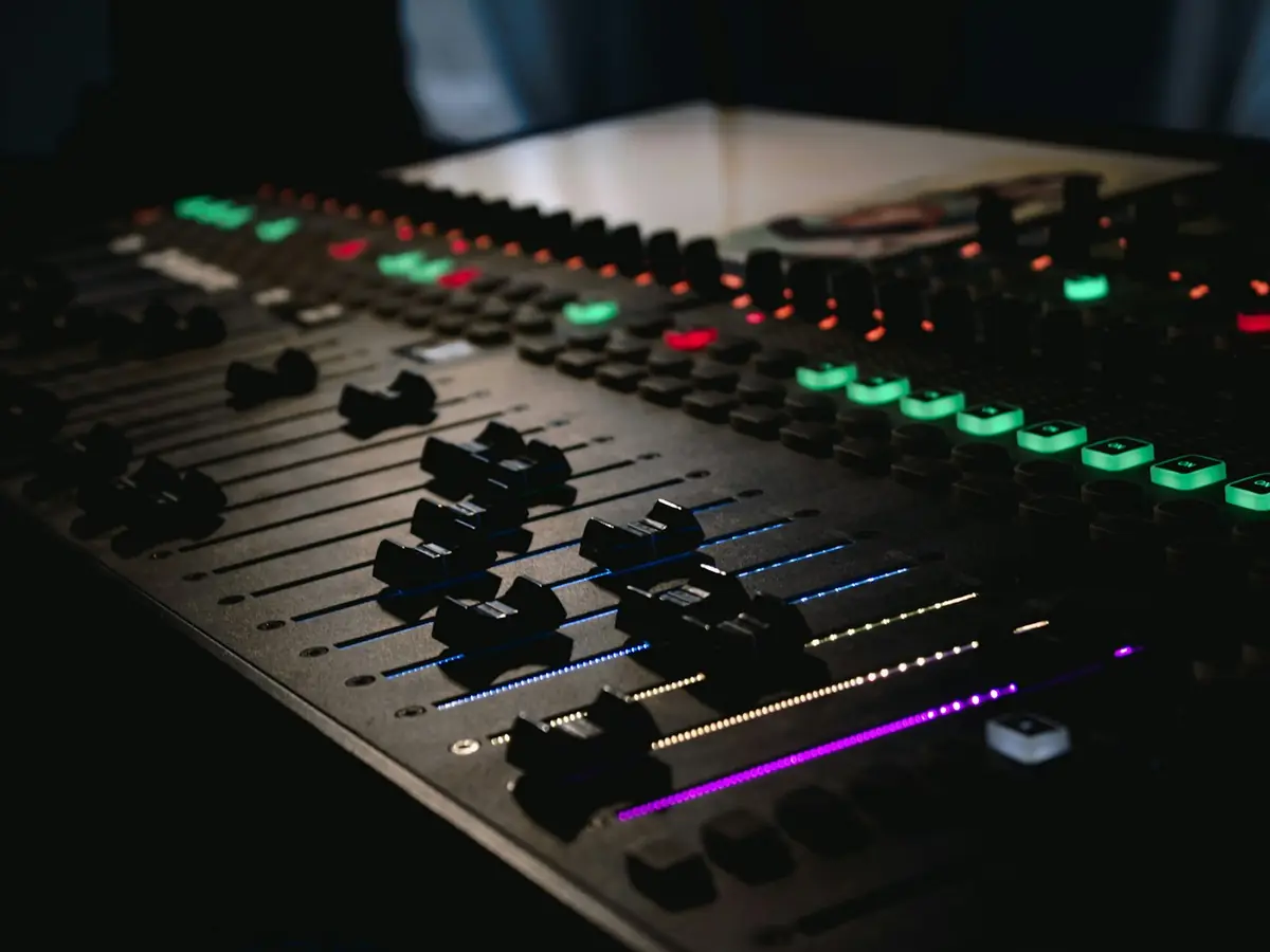 Close-up of a sound mixing desk
